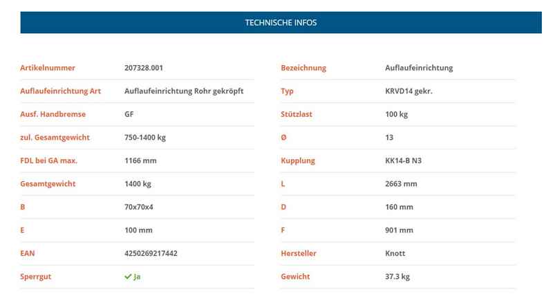 KNOTT Auflaufeinrichtung KRVD14 gekröpft