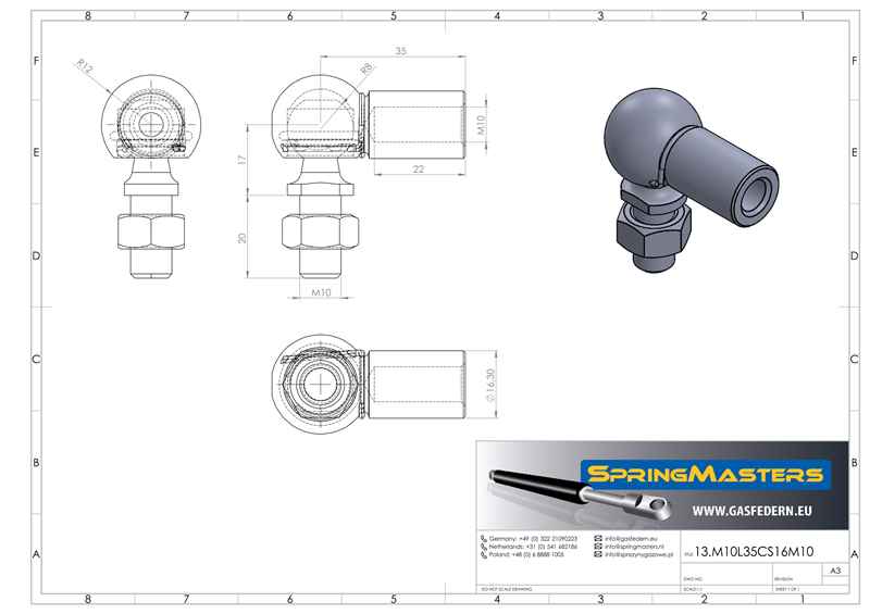 Winkelgelenk M10, M10 x 20 mm