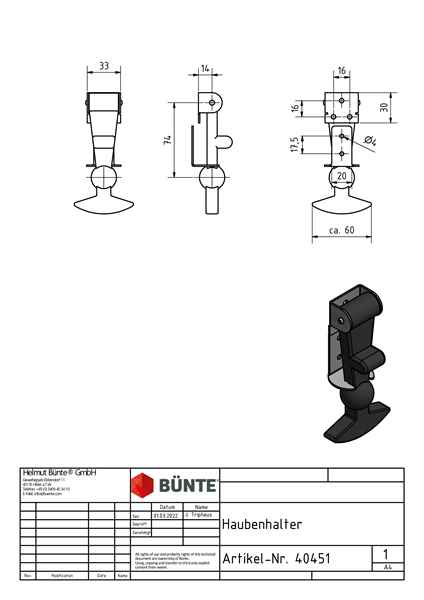 Haubenhalter, 120 mm, Gummi