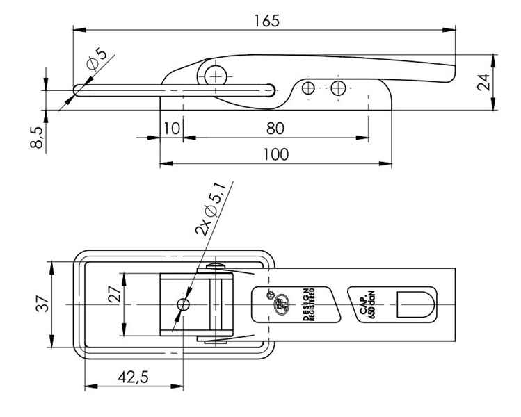 Exzenterverschluss (ZB-02), 37 x 165 x 24 mm