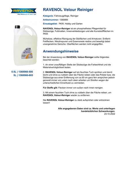 RAVENOL Velour-Reiniger, 500 ml Sprayflasche