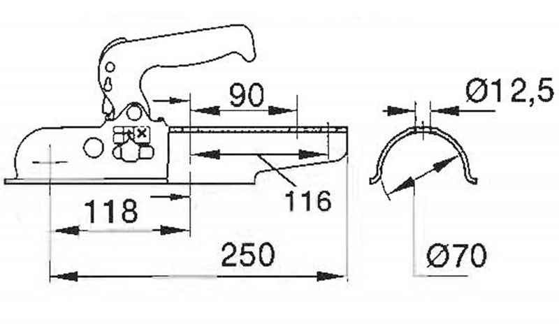 Kugelkupplung AL-BE EM 80 R-G, -800 kg, Ø 70 mm