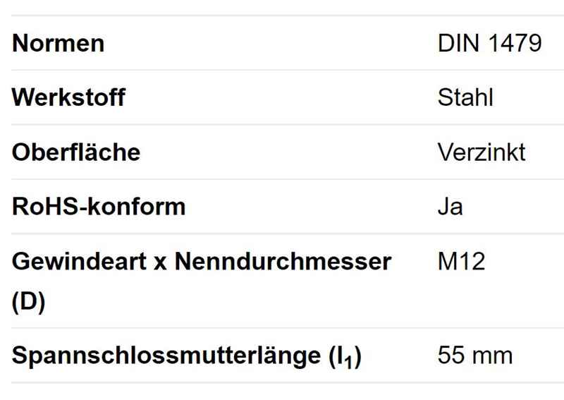 Spannschlossmutter, M12 x 55 mm, Schlüsselweite 18