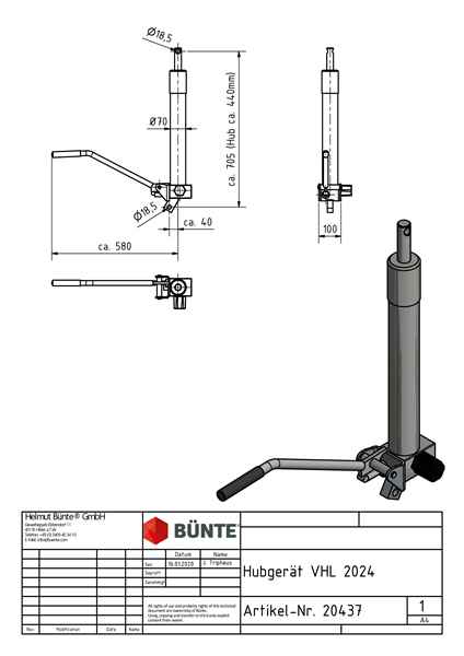 Hubgerät VHL 2034-444, 444 mm Hub