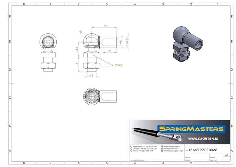 Winkelgelenk M8, M8 x 13 mm