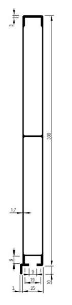 Bordwand-Rasterprofil einteilig, 25 x 300 mm