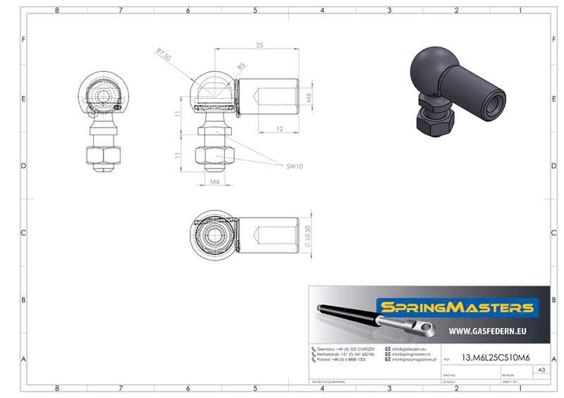 Winkelgelenk M6, M6 x 11 mm