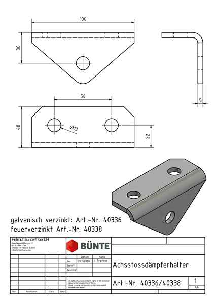 Achsstoßdämpferhalter, 90°, 40 x 100 mm, LA 56 mm