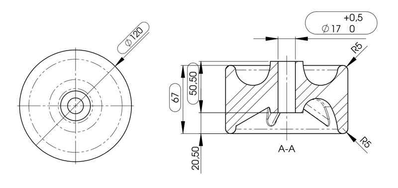 Sliprolle, Ø 120 x 67 mm, Bohrung Ø 17 mm